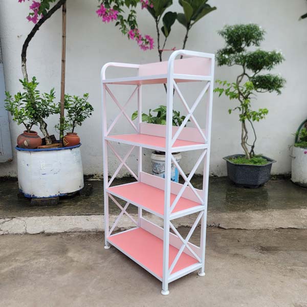 Kệ sách khung sắt 4 tầng rộng 60cm, Tháo ráp tiện lợi, Mặt Melamin chống trầy xước,4 màu lựa chọn