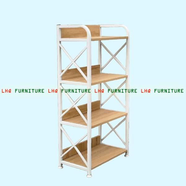 Kệ sách khung sắt 4 tầng rộng 60cm, Tháo ráp tiện lợi, Mặt Melamin chống trầy xước,4 màu lựa chọn