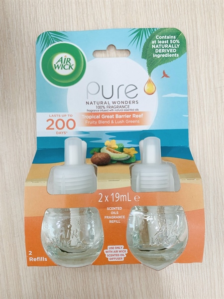 Air wick Pure fragrance refills tropical great barrier reef tinh dầu thay thể mùi trái cây 2 chai x 19ml