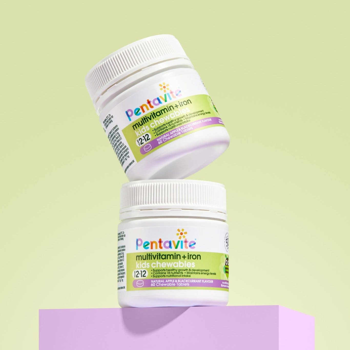 Pentavite Multivitamin + Iron Kids Chewables viên nhai bổ sung 18 loại vitamin và sắt từ 2 tuổi 60v (08/27)