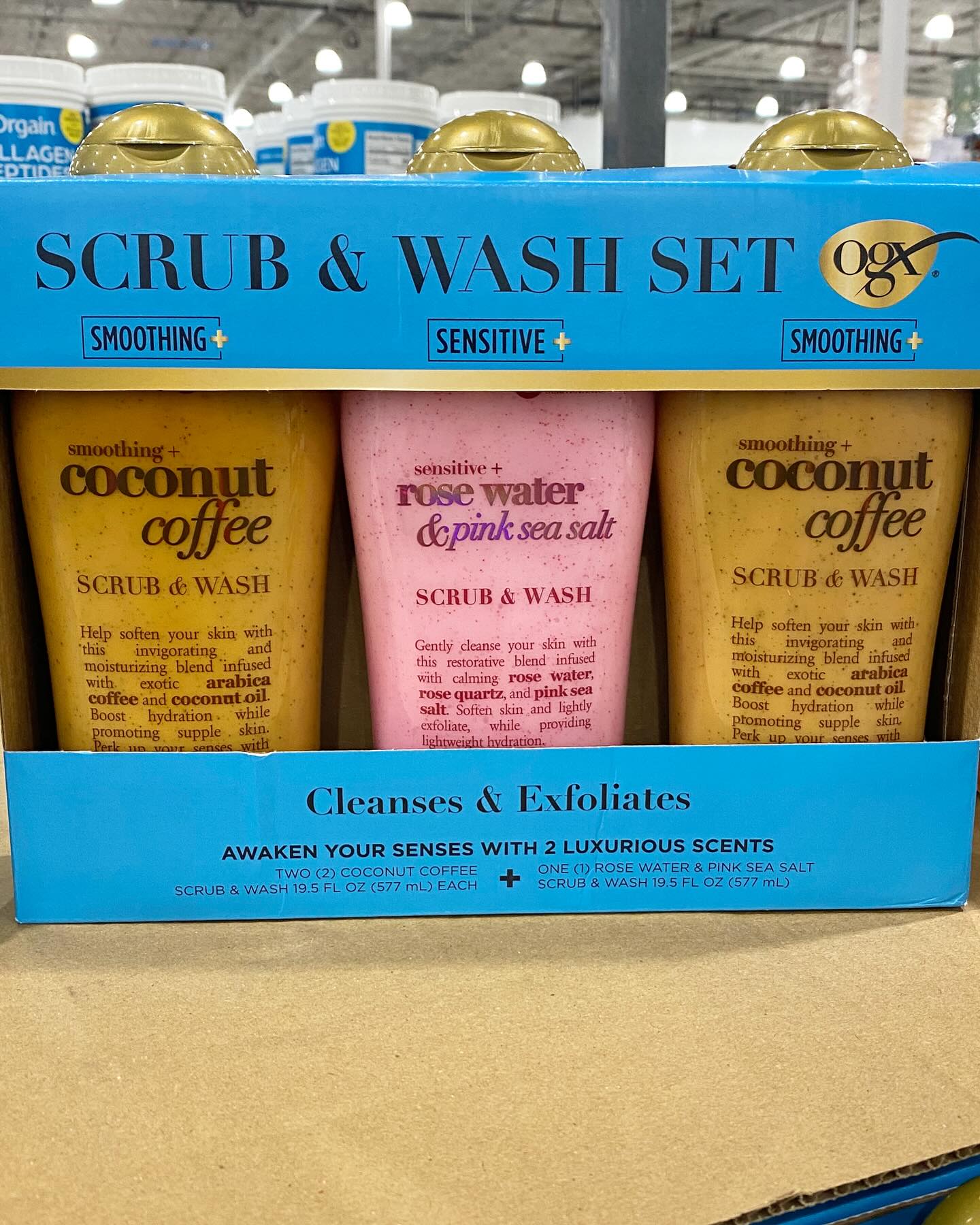 OGX Body Wash set sữa tắm tẩy tế bào chết muồi hồng + cà phê dừa 577ml x 3