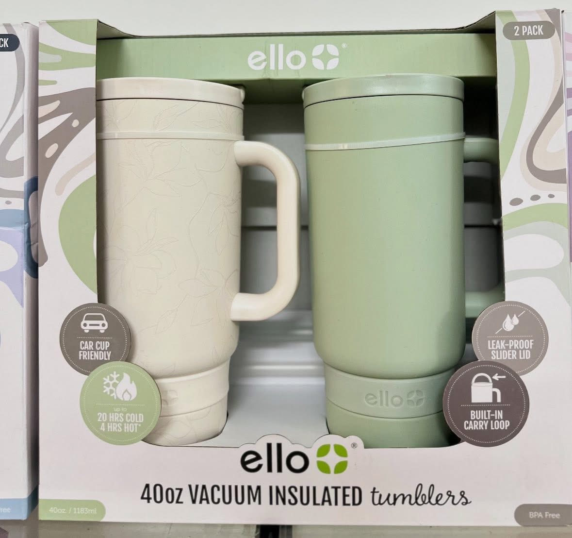 Ello 40 oz vacuum insulated tumbler set bình ly giữ nhiệt quai xách kèm ống hút 1183ml [xanh]