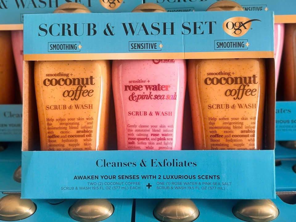 OGX Body Wash set sữa tắm tẩy tế bào chết muồi hồng + cà phê dừa 577ml x 3