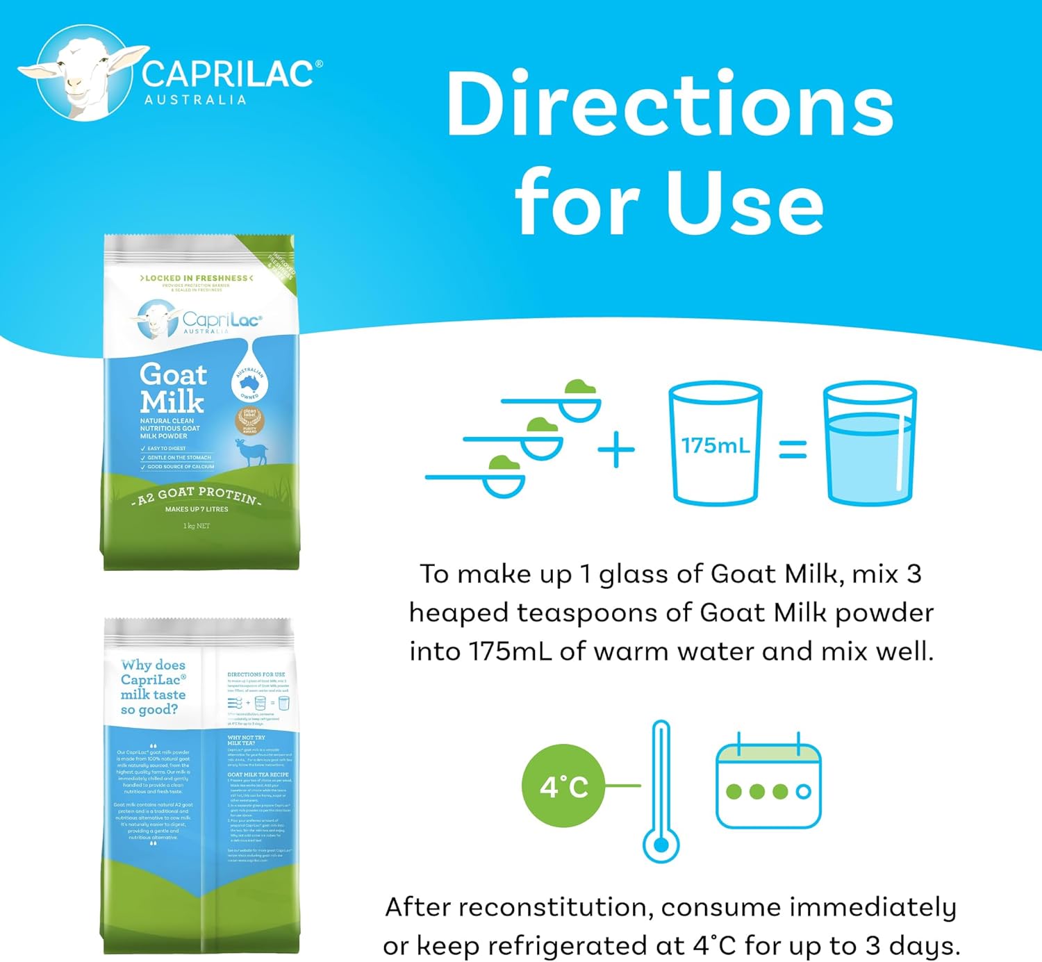 Caprilac Goat Milk Powder sữa dê tươi nguyên kem trên 1 tuổi 1kg (04/27)
