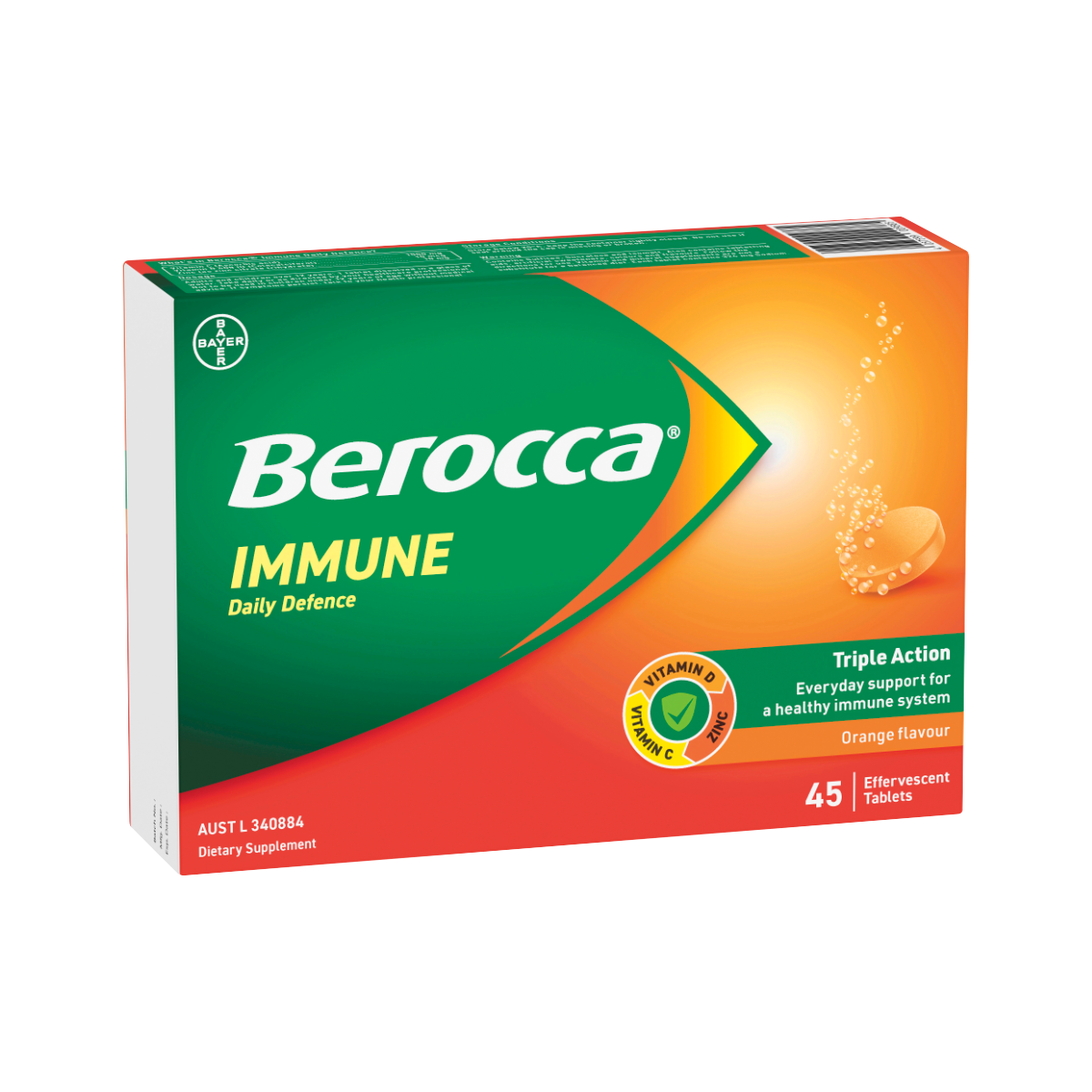 Berocca Immune daily defence triple action sủi tăng đề kháng, miễn dịch vị cam 3x15v (08/27)