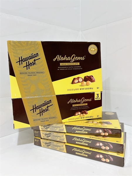 Hawaiian Host Aloha Gems Macadamia Milk Chocolate socola nhân maca 227g x 3 pack (01/25)
