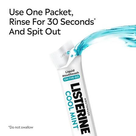 Listerine On-The-Go Cool Mint Alcohol Free Mouthwash nước súc miệng không cồn dạng gói tiện lợi 10mlx15g (12/28)