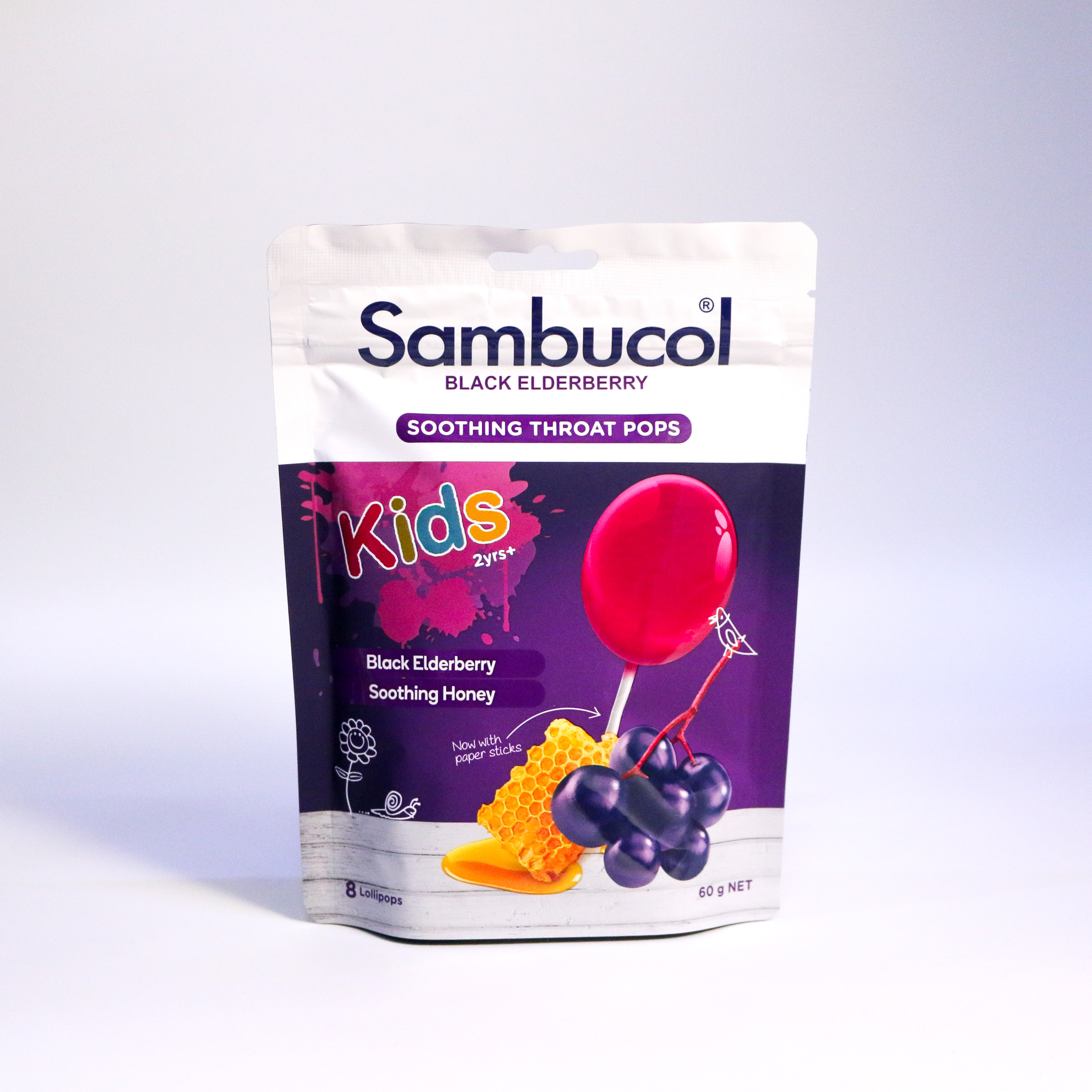 Sambucol Black Elderberry Soothing throat pops kẹo mút giảm ho cho bé từ 2 tuổi 60g (10/26)