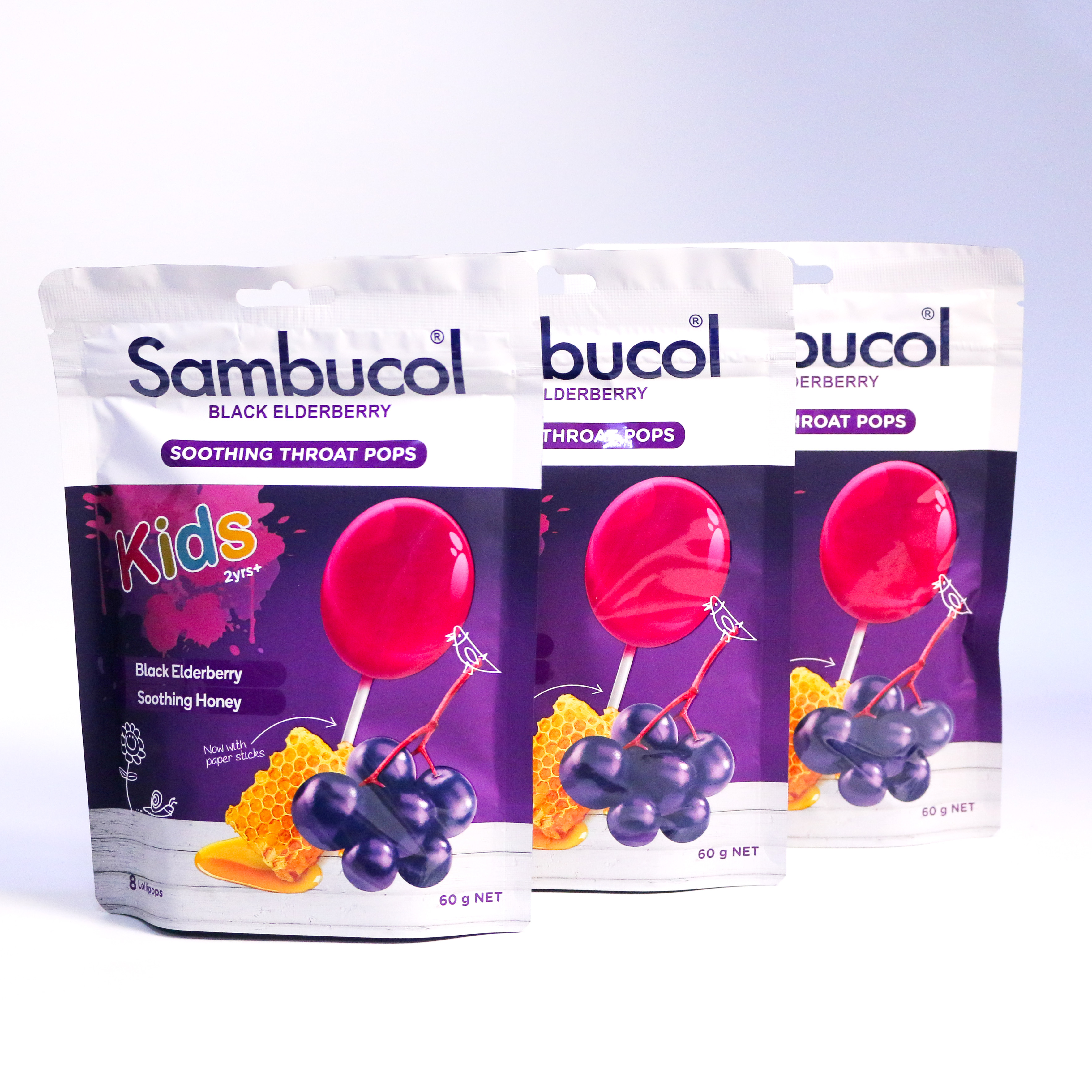 Sambucol Black Elderberry Soothing throat pops kẹo mút giảm ho cho bé từ 2 tuổi 60g (10/26)