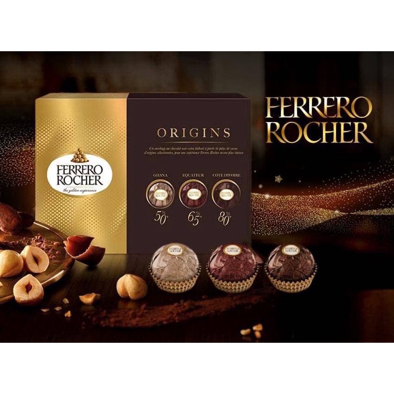 Chocolates Ferrero Rocher socola đen 3 loại Ghana, Ecuador, Ivory coast 24 viên 300g (04/25)