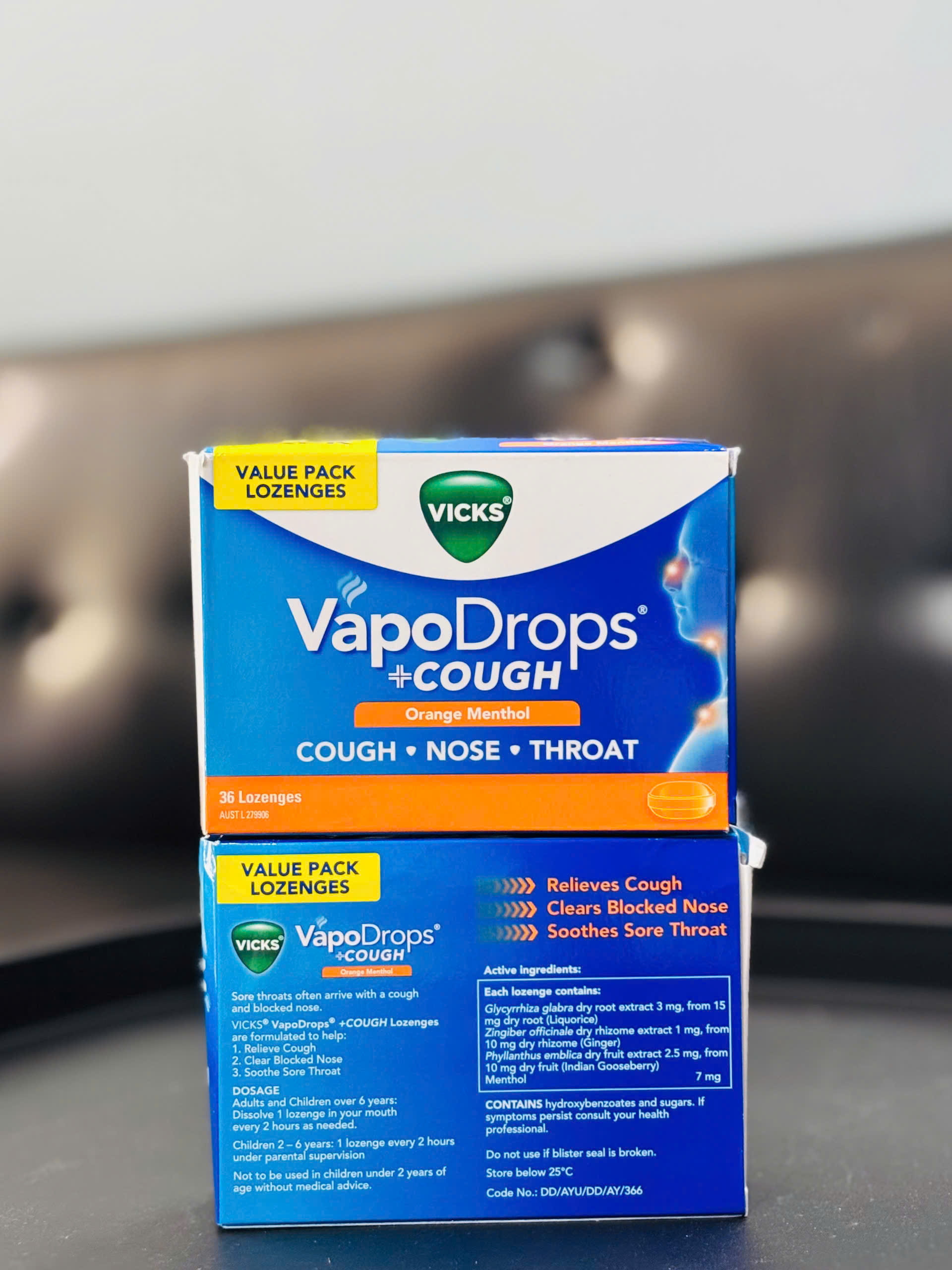 Vicks VapoDrops Cough Lozenges viên ngậm giảm ho vị cam 36 viên (04/26)