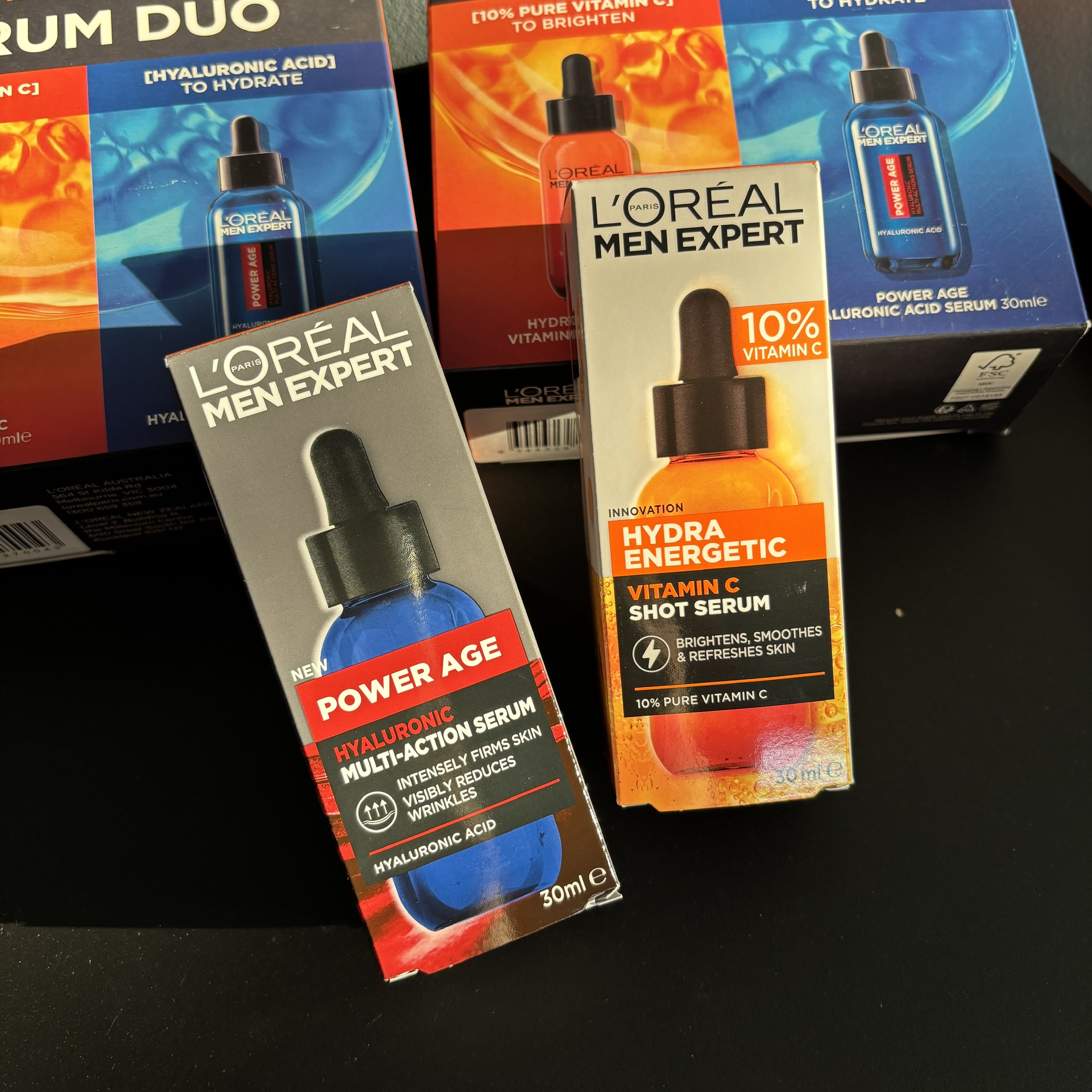 L'oreal Men Expert Serum Duo Power age Hyaluronic acid + Hydra Energetic Vitamin C set serum cho nam 30mlx2