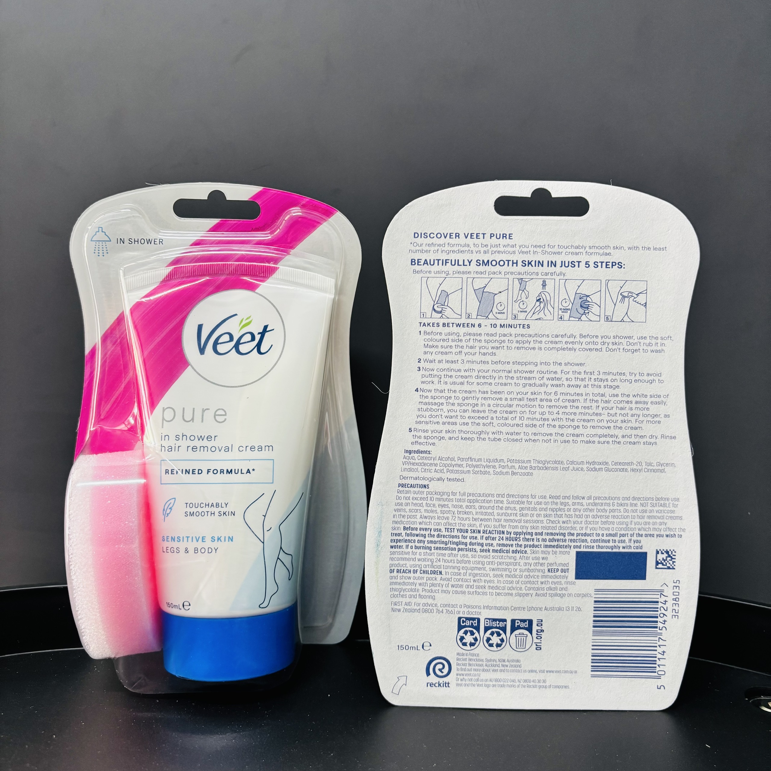 Veet Pure in shower hair removal cream kem tẩy lông cho da nhạy cảm body và chân 150ml (06/27)