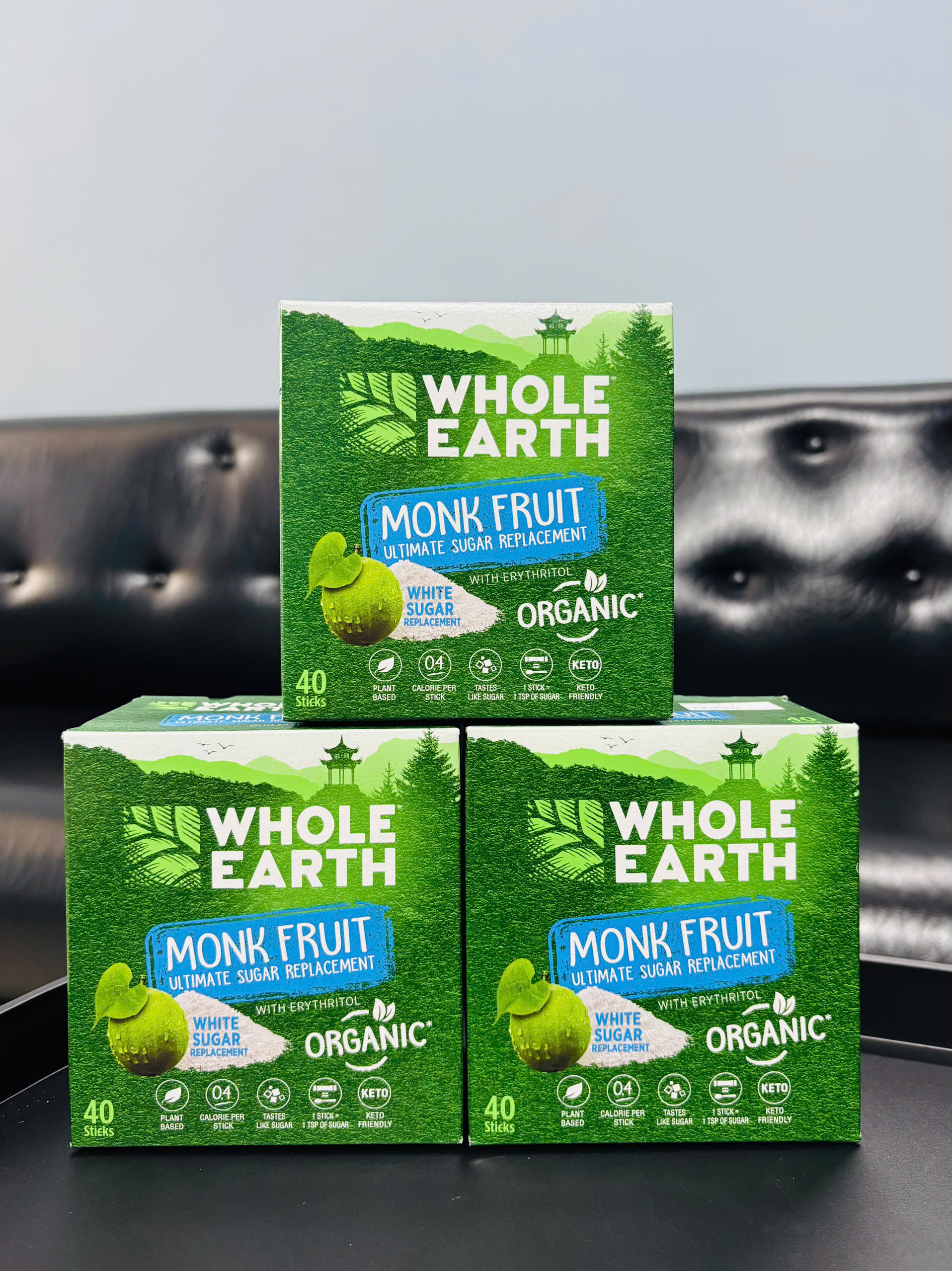 Whole Earth Monk Fruit đường ăn kiêng hữu cơ chiết xuất từ quả la hán kết kợp Erythritol 40 thanh x 1.5g (04/27)