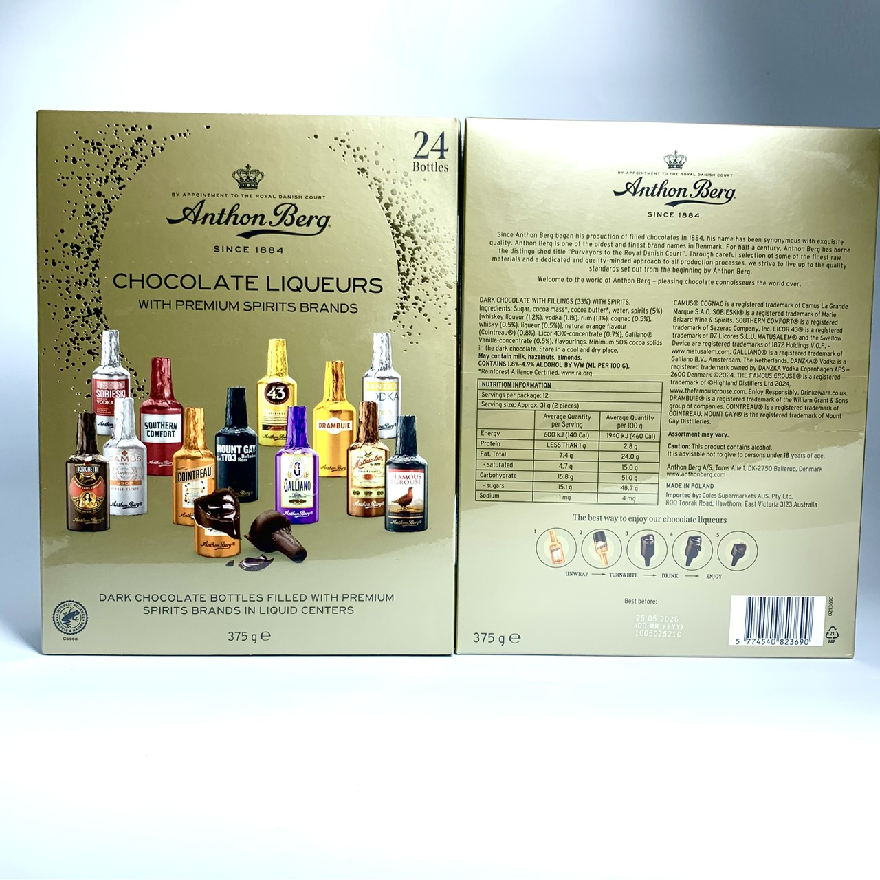 Anthon Berg Chocolate Liqueurs socola rượu cao cấp nhân tan chảy 375g 24 viên (05/26)