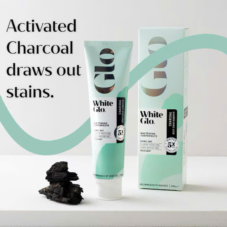 White Glo Whitening Toothpaste Charcoal Deep Stain Remover kem đánh răng làm trắng - than hoạt tính 205g (2029)