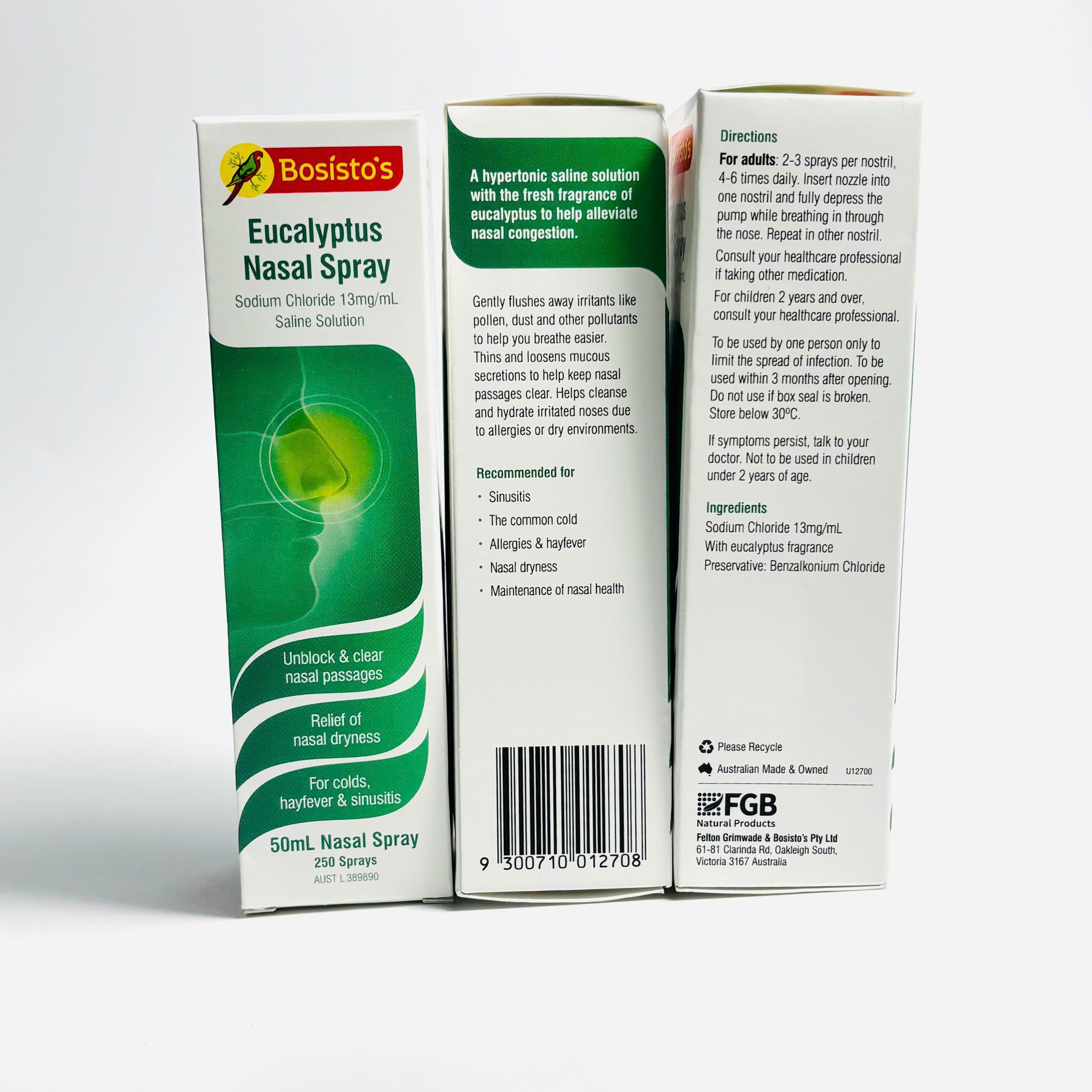 Bosisto's Eucalyptus Nasal Spray xịt thông mũi giảm nghẹt mũi mùi khuynh diệp thích hợp từ 2 tuổi 50ml (10/28)