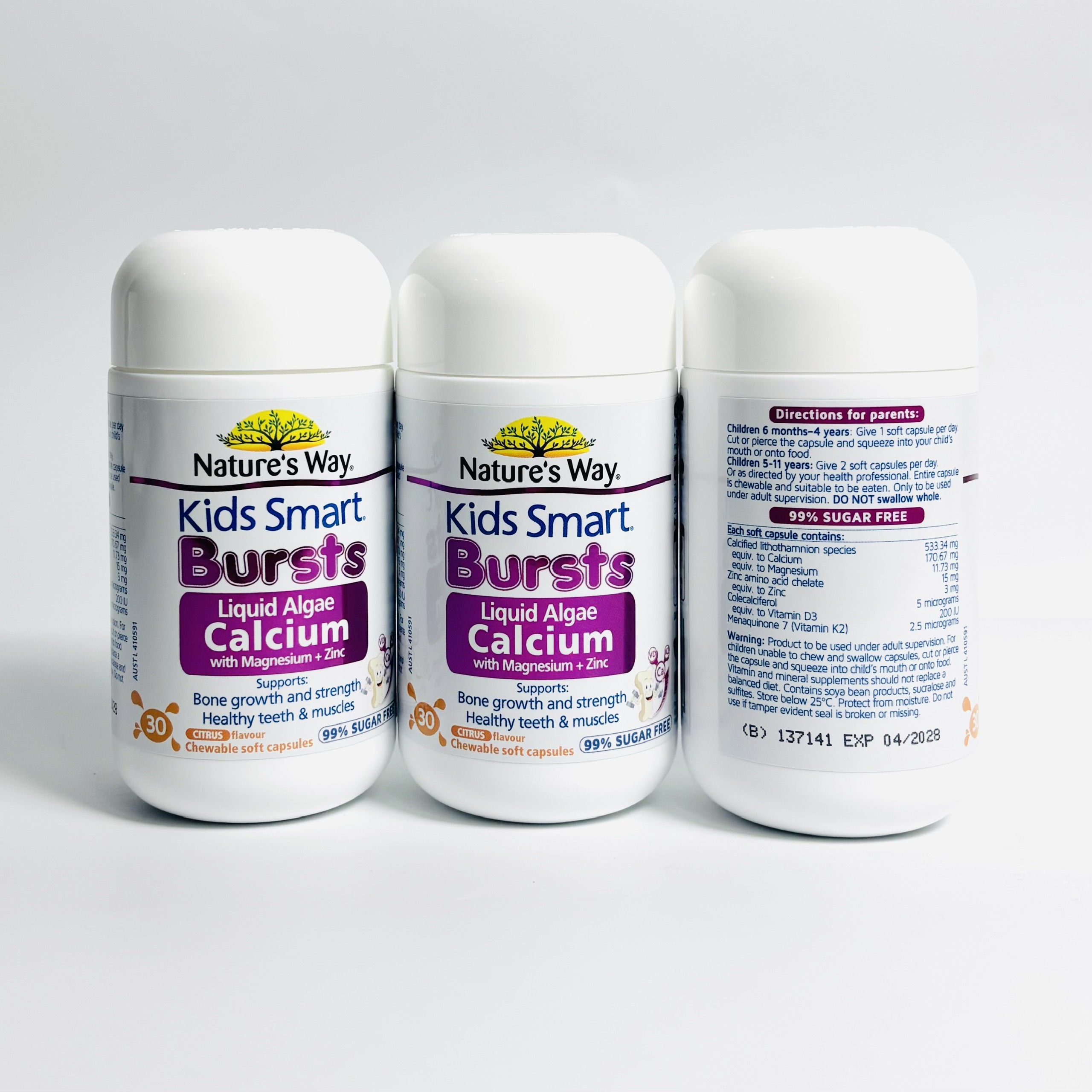 Nature's Way Kids Smart Bursts Calcium tổ ong tảo biển đỏ bổ sung canxi, magie, kẽm hỗ trợ phát triển xương, răng chắc khỏe 30v (04/28)