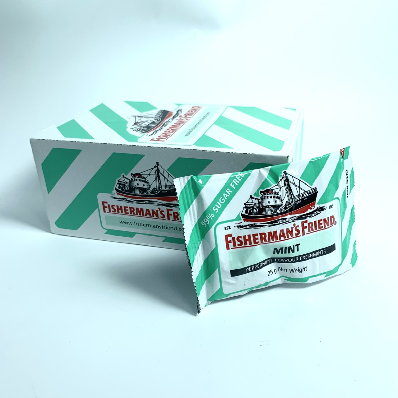 Fisherman's Friend Mint kẹo con tàu Úc ngậm cay the mát giảm ho 12 gói x 25g (08/29)