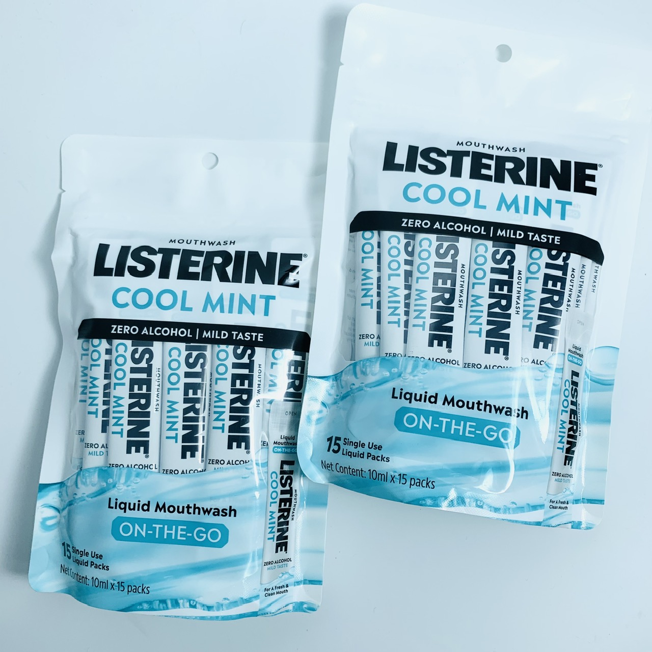 Listerine On-The-Go Cool Mint Alcohol Free Mouthwash nước súc miệng không cồn dạng gói tiện lợi 10mlx15g (12/28)