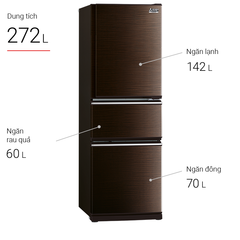 Tủ lạnh Mitsubishi MR-CX35EM-BRW 272 lít 3 cửa Inverter