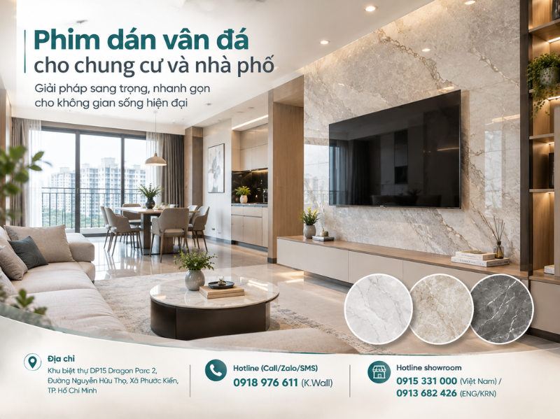 Phim dán vân đá cho chung cư và nhà phố giải pháp sang trọng, nhanh gọn cho không gian sống hiện đại