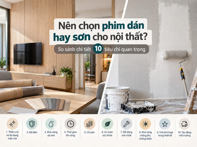 Phim dán hay sơn? So sánh chi tiết 10 tiêu chí để chọn đúng cho nội thất