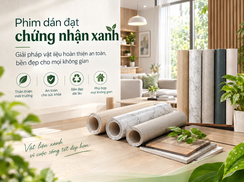 Phim dán đạt chứng nhận xanh Giải pháp vật liệu hoàn thiện an toàn, bền đẹp cho mọi không gian