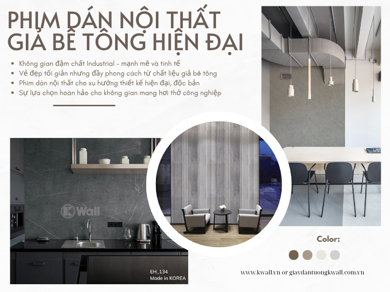 Phim dán nội thất giả bê tông hiện đại