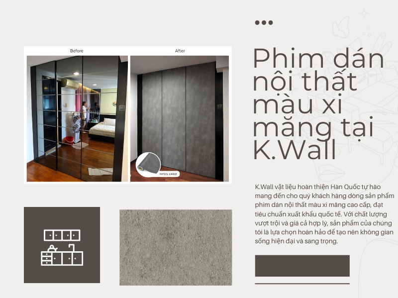 phim dán nội thất màu xi măng tại K.Wall