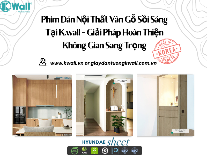 Phim dán nội thất vân gỗ sồi sáng tại K.wall