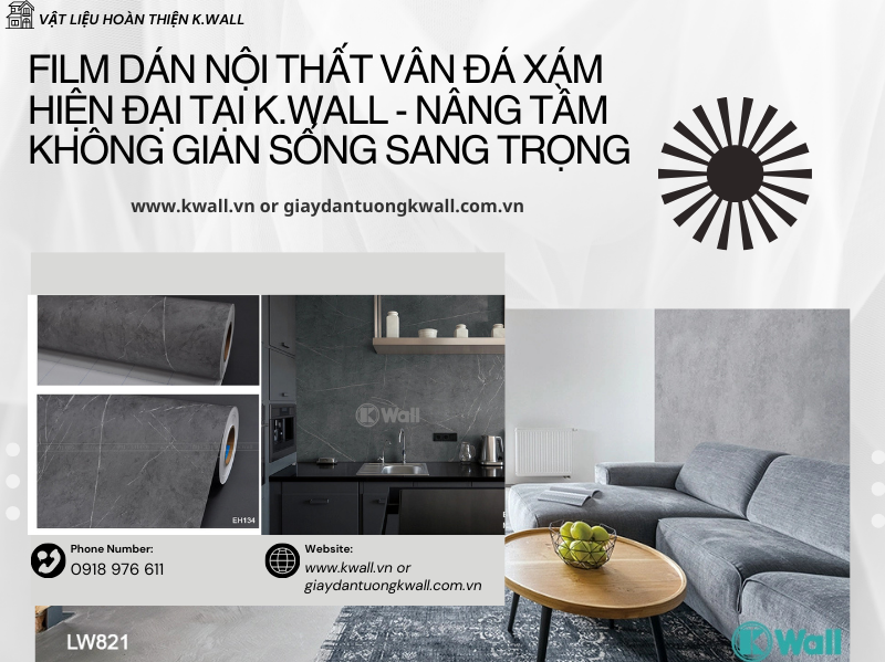 Film dán nội thất vân đá xám hiện đại tại K.wall