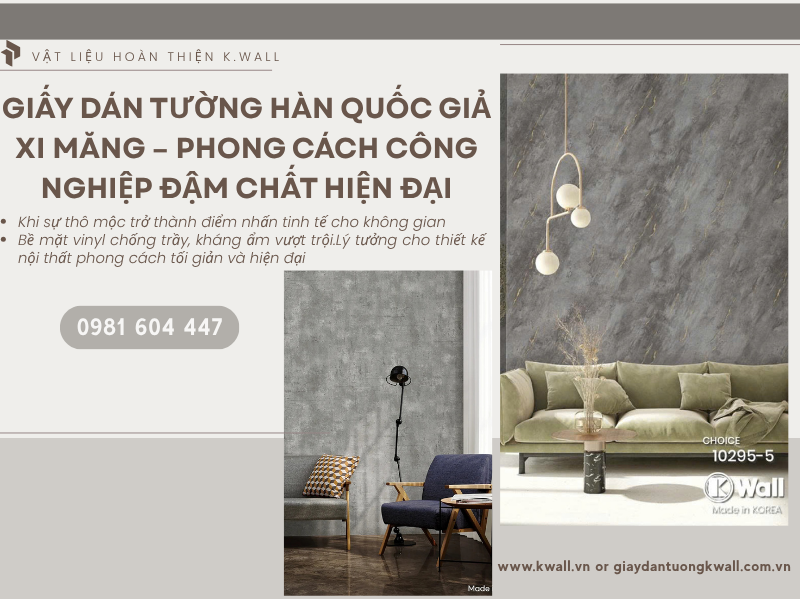 Mẫu giấy dán tường Hàn Quốc giả xi măng đẹp