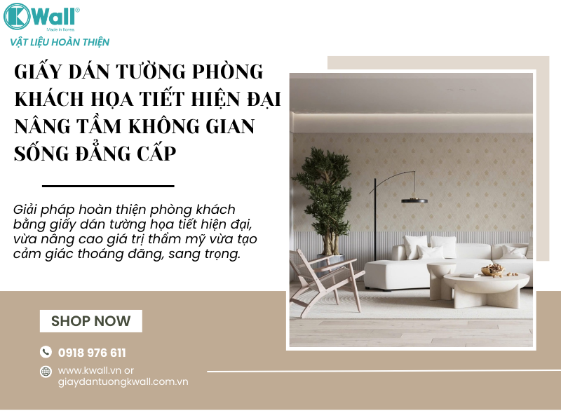 Giấy dán tường phòng khách họa tiết  hiện đại
