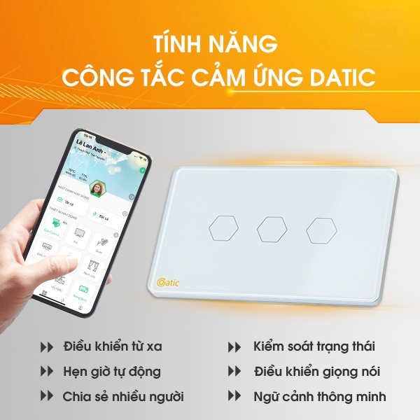 Công tắc cảm ứng Wifi Hunonic Datic 3 nút
