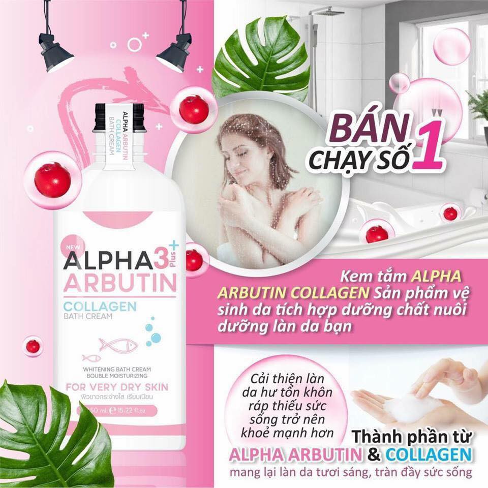 Sữa Tắm Trắng Da Alpha Arbutin 3+ Plus Collagen Bath Cream 350ml Thái Lan