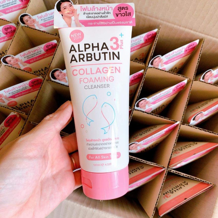 Sữa Rửa Mặt Trắng Da Ngừa Mụn Alpha Arbutin Collagen Foaming Cleanser Thái Lan 120ml