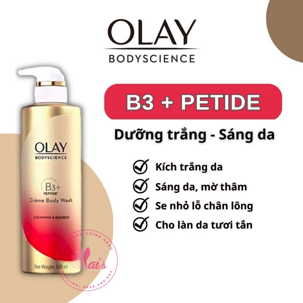Sữa Tắm Olay B3 Thái Lan Vitamin C / Peptide / Hyaluronic Axid 500ml