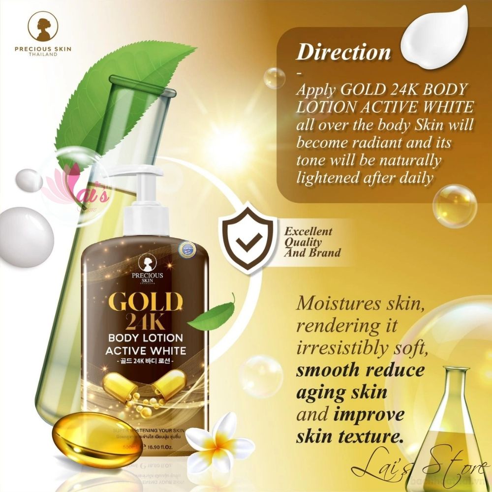 Sữa Dưỡng Thể Trắng Da GOLD 24K Body Lotion Active White Precious Skin Thailand 500ml