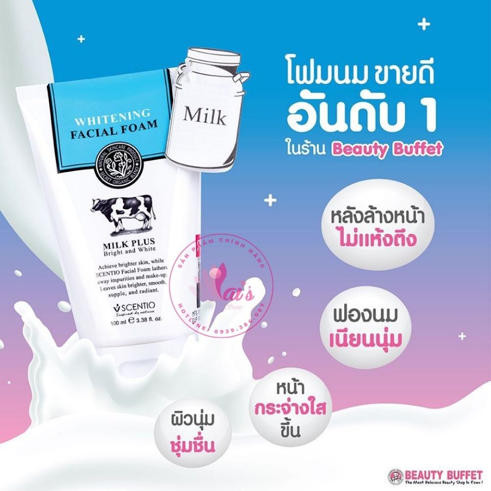 Sữa Rửa Mặt Trắng Da Sữa Bò Scentio Milk Plus Beauty Buffet Thái Lan Tạo Bọt Dưỡng Trắng, Trẻ Hoá Da