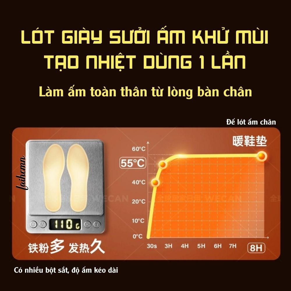 Miếng Lót Giày Giữ Nhiệt Giữ Ấm Bàn Chân WECAN Công Nghệ Nhật Bản Khử Mùi Hôi, Tự Sưởi Ấm