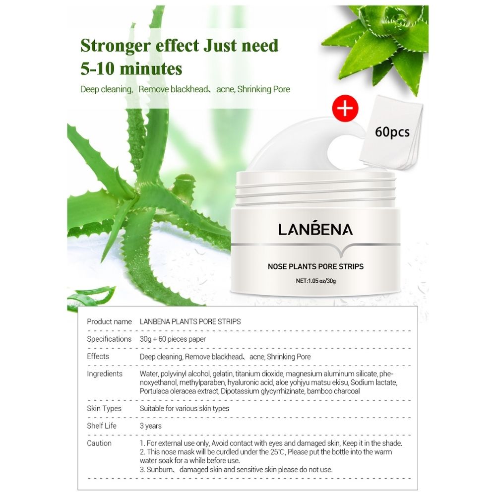 Mặt Nạ Lột Mụn LANBENA 30g Tặng 60 Giấy Lột Mụn Loại Bỏ Mụn Đầu Đen Hiệu Quả