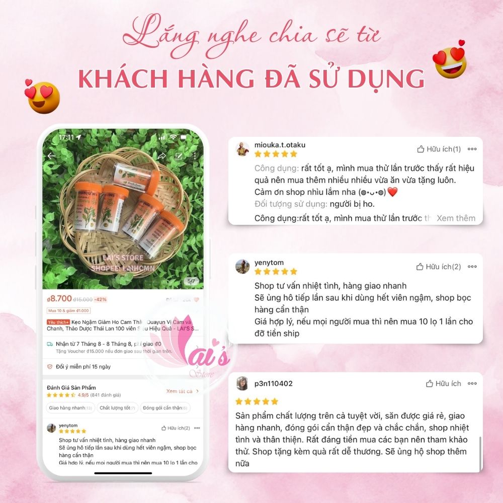 Kẹo Ngậm Giảm Ho Cam Thảo Ouayun Vị Cam và Chanh, Thảo Dược Thái Lan 100 viên Siêu Hiệu Quả