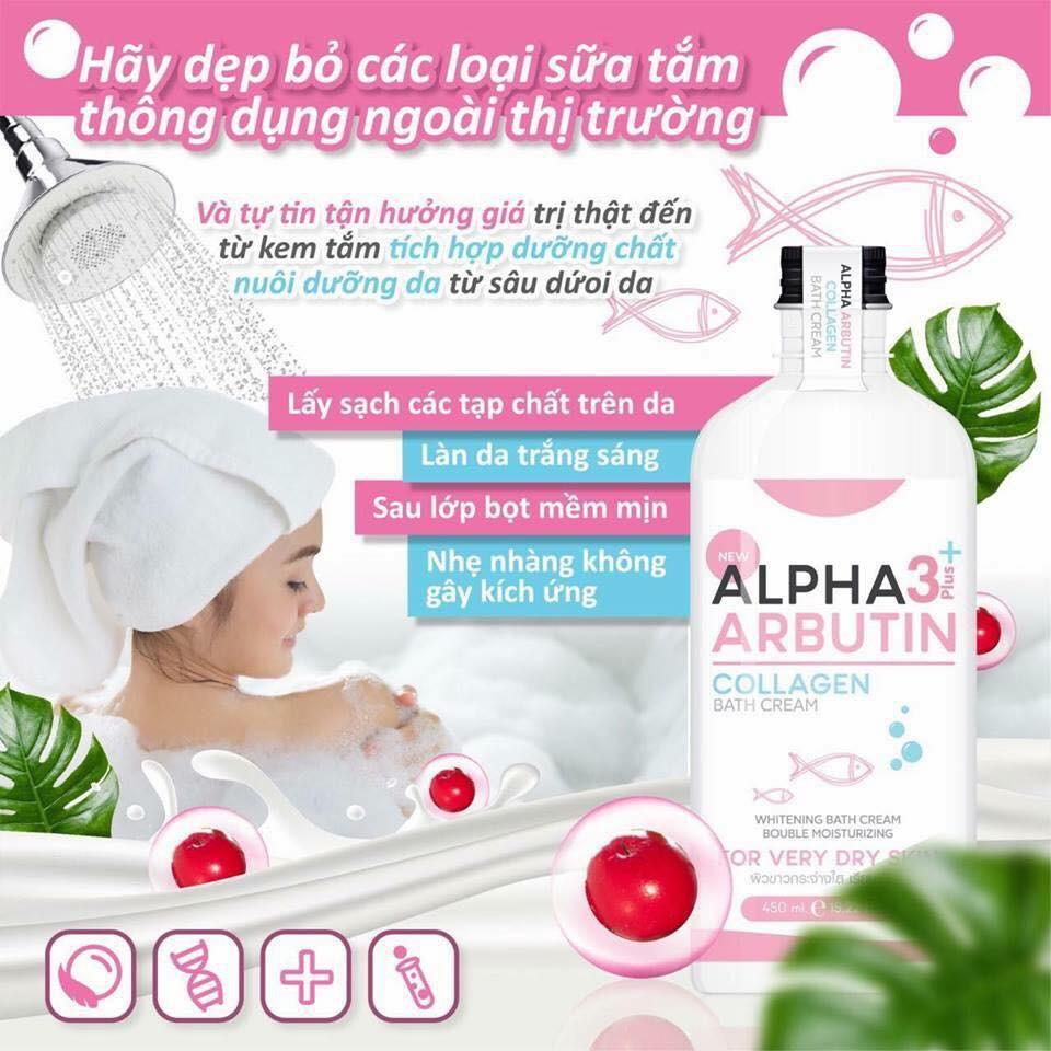 Sữa Tắm Trắng Da Alpha Arbutin 3+ Plus Collagen Bath Cream 350ml Thái Lan