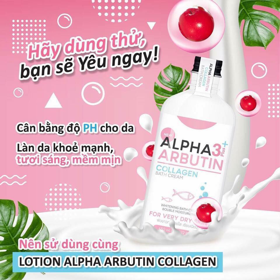 Sữa Tắm Trắng Da Alpha Arbutin 3+ Plus Collagen Bath Cream 350ml Thái Lan