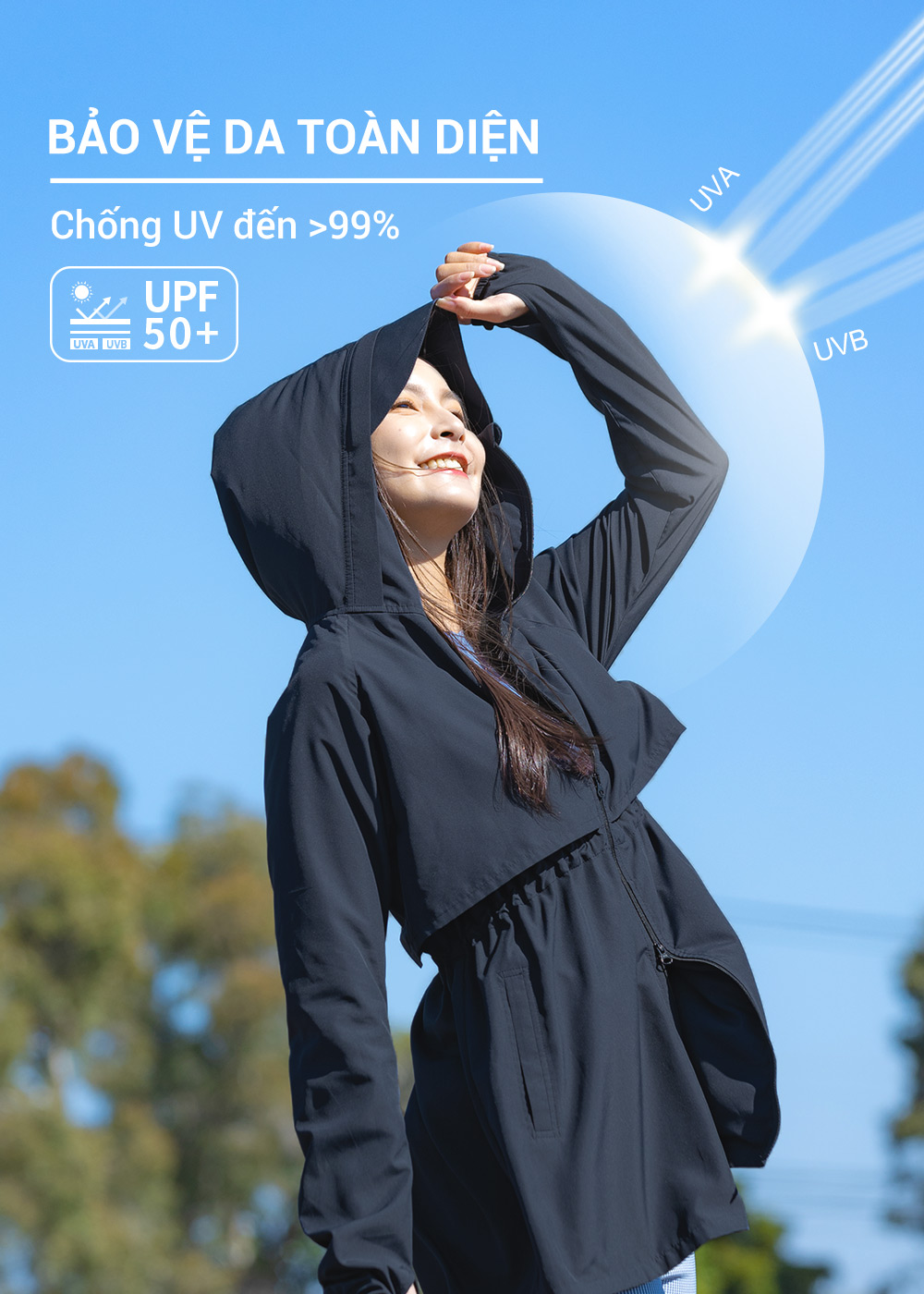 Áo khoác chống nắng nữ UV100 Suptex-Cool AL24060 vành nón rời