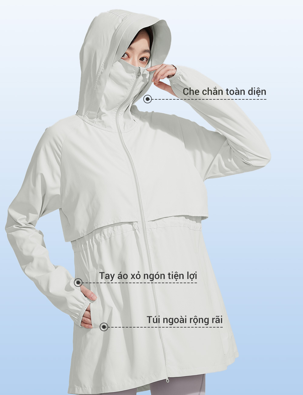 Áo khoác chống nắng nữ UV100 Suptex-Cool AL24060 vành nón rời