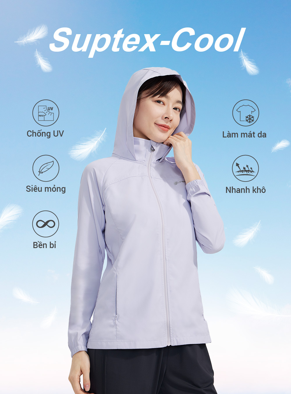 Áo khoác chống nắng nữ UV100 Suptex-Cool Slim-fit AA24528 giấu được nón