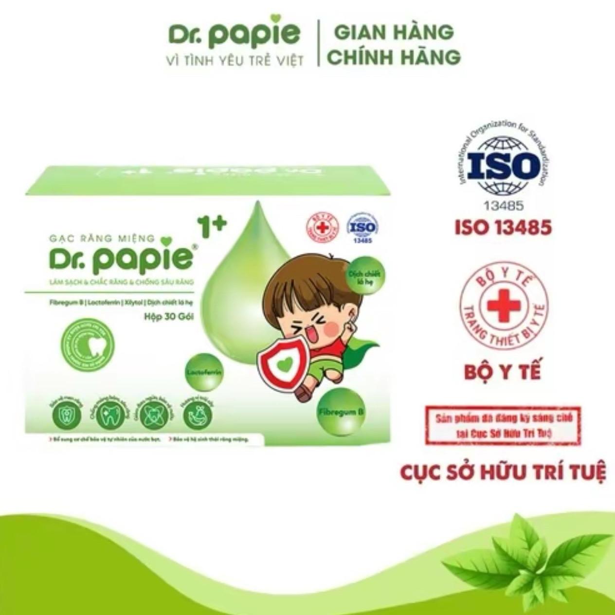 (MUA 2 TẶNG 5 GÓI) Gạc răng miệng  DR.PAPIE 1+ 30 gói /hộp dành Cho Bé từ 1 tuổi trở đi