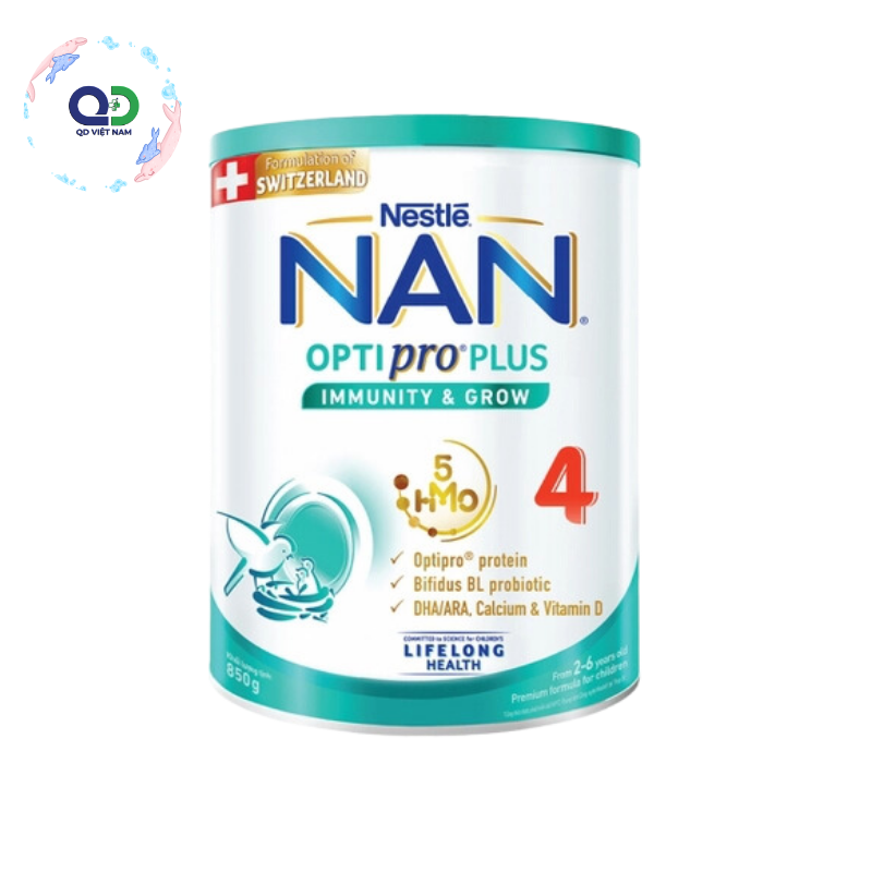 Sữa bột Nan Optipro Plus 4 850g hàng nhập khẩu sản xuất tại Singapore